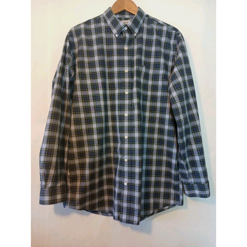 LL Bean Mens Large Tall Blue Scotch Plaid Traditional Fit Button Down Shirt A133